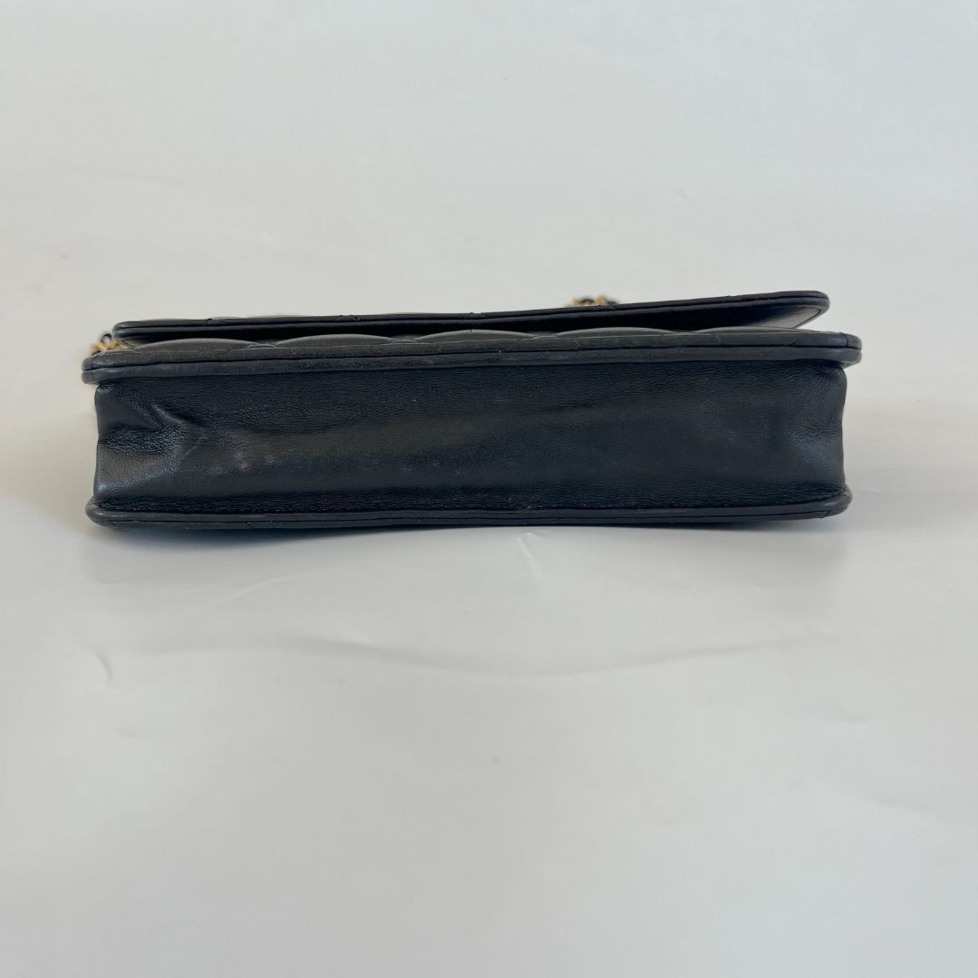 Chanel black quilted lambskin wallet on chain crossbody bag