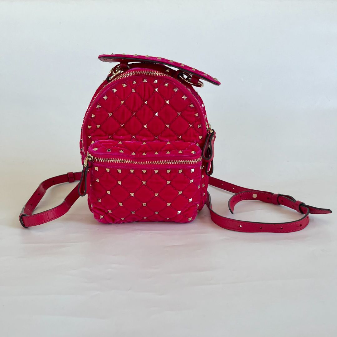 Valentino Hot Pink Spike Mini Velvet Backpack