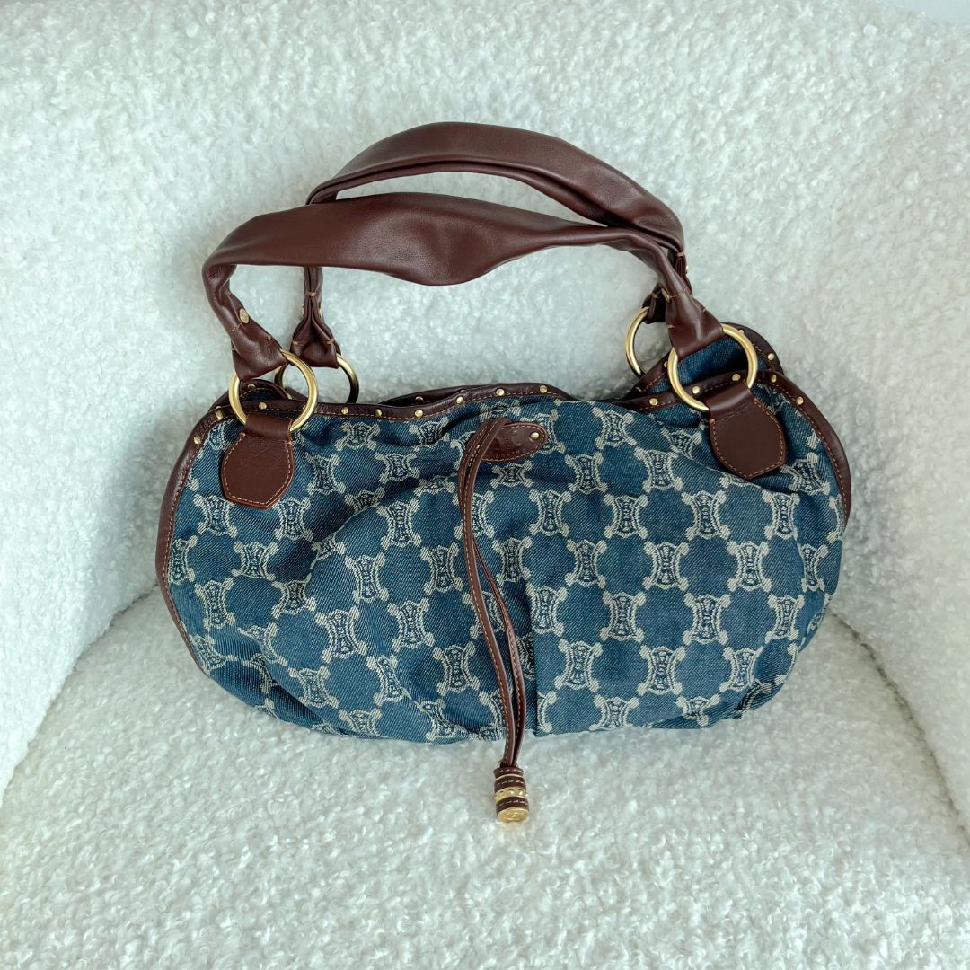 Celine Blue Macadam Denim and Leather Hobo