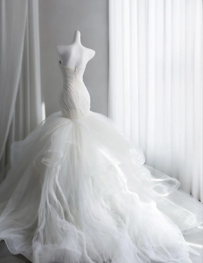 Fairy Strapless Bridal Dress Tulle Mermaid Long Wedding Dress SP1523