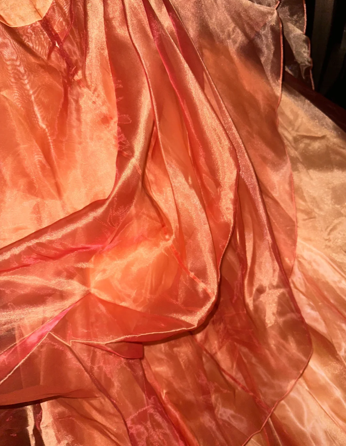 Elegant Orange Strapless Tulle Satin Beaded Mermaid Long Party Dress Formal Wedding Guest Dress SP1416
