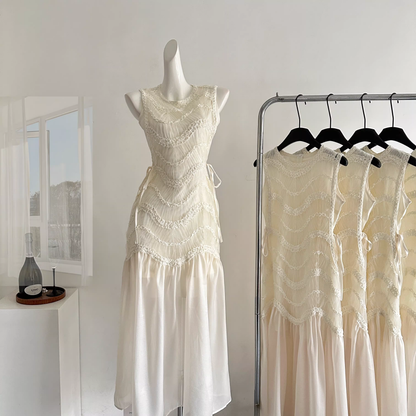 Classy Sleeveless Off White Chiffon Mermaid Long Party Dress Prom Gown SP1998