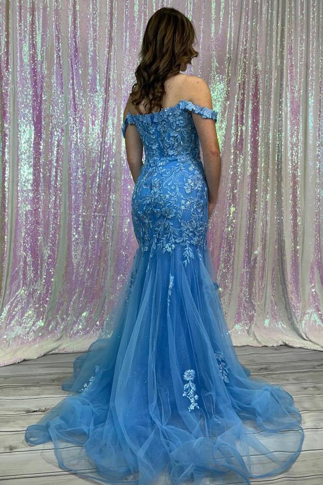 Mermaid Off-Shoulder Lace Appliques Tulle Prom Dress