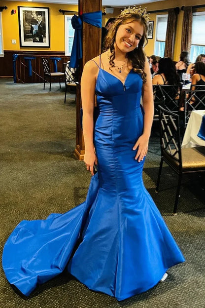 Mermaid V-Neck Sleeveless Backless Formal Prom Dress