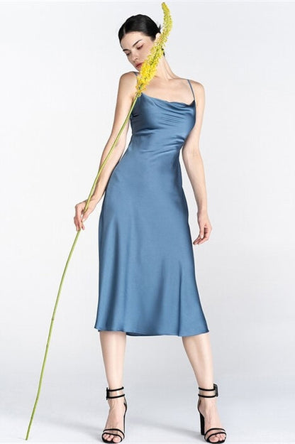 Misty Blue Midi Slip Dress