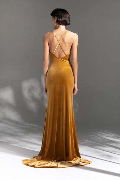 Casual Velvet Mermaid V-Neck Sleeveless Party Prom Dress