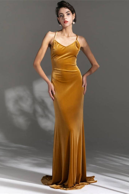 Casual Velvet Mermaid V-Neck Sleeveless Party Prom Dress