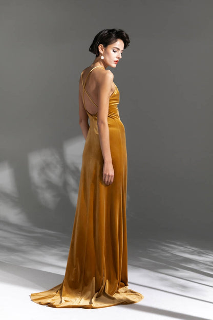 Casual Velvet Mermaid V-Neck Sleeveless Party Prom Dress