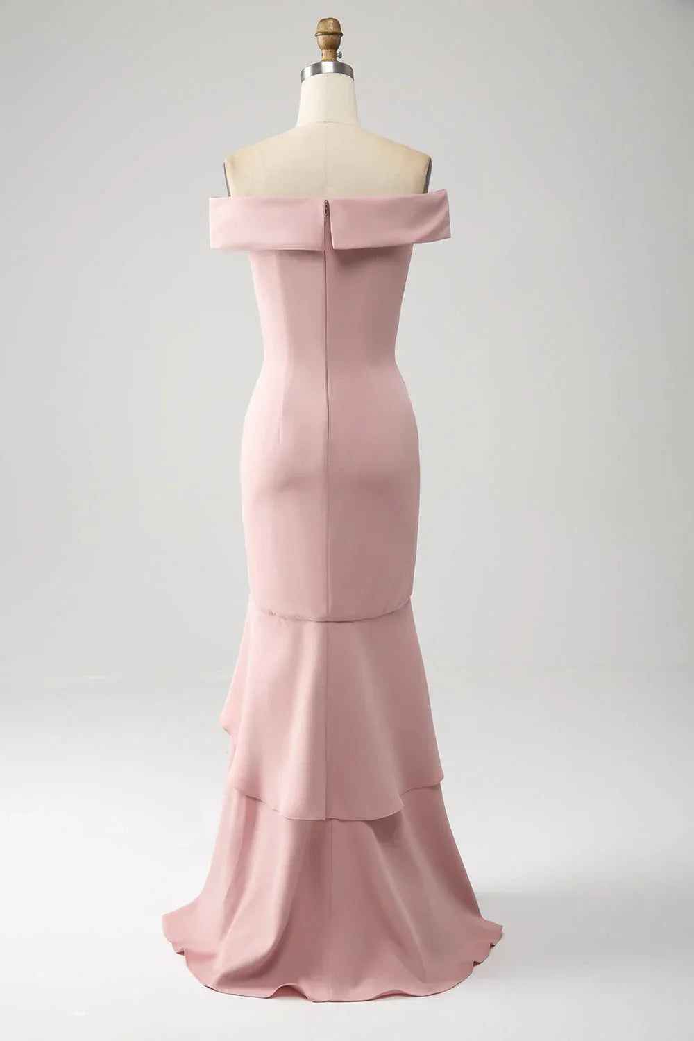 Off-Shoulder Sleeveless Empire Ruffled Satin Bridesmaid Dress