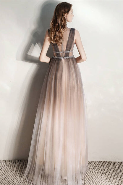 Sparkly Tulle A-Line Beaded Empire Party Prom Dress