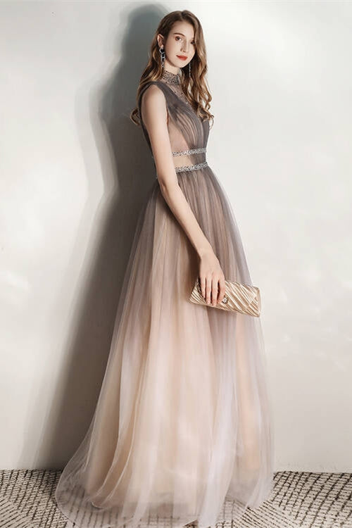 Sparkly Tulle A-Line Beaded Empire Party Prom Dress