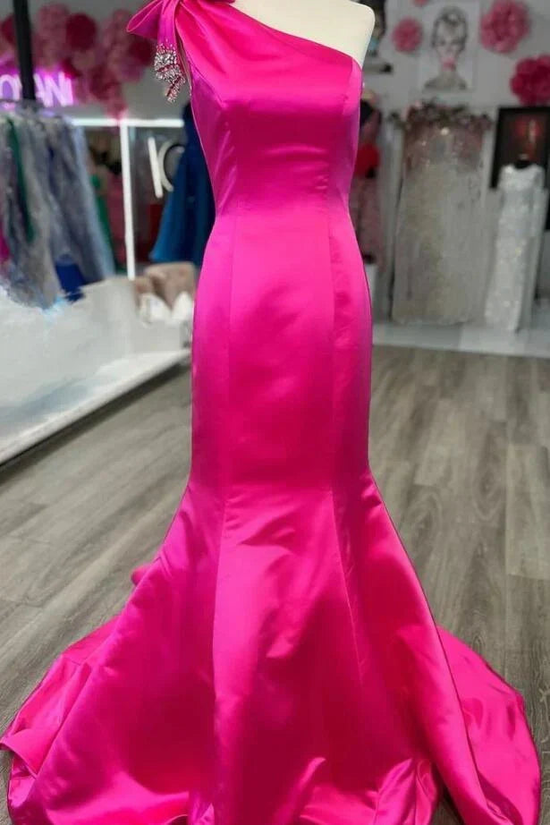 One Shoulder Sleeveless Mermaid Satin Party Prom Dress