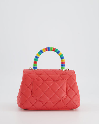 *RARE* Chanel Pink Extra Mini Coco Multi-Colour Handle Bag in Lambskin with Champagne Gold Hardware