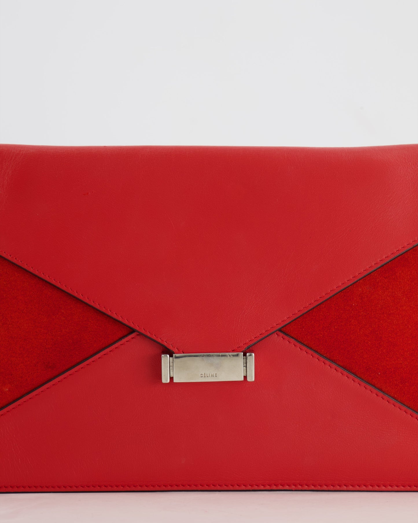 Céline Red Leather and Suede Envelope Pouch Bag with Silver Hardware