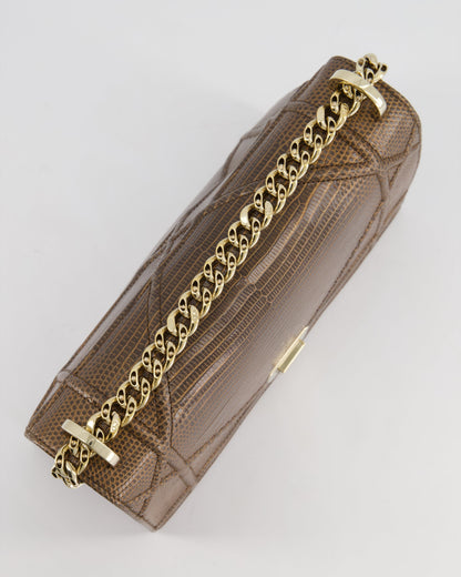 *RARE* Christian Dior Brown Medium Diorama Bag in Lizard Leather with Champagne Gold Hardware