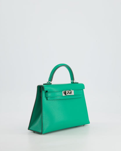 *SUPER HOT* Hermès Mini Kelly II 20cm Bag in Menthe Chèvre Mysore Leather with Palladium Hardware