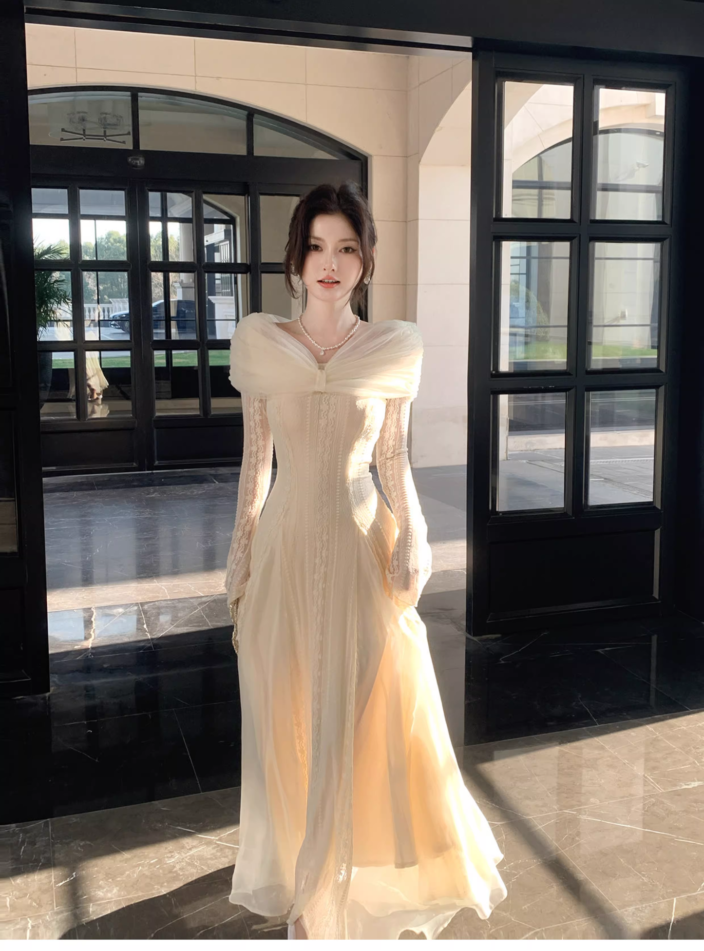 Elegant Off The Shoulder Tulle Lace A Line Long Birthday Prom Dress Party Dress SP1502