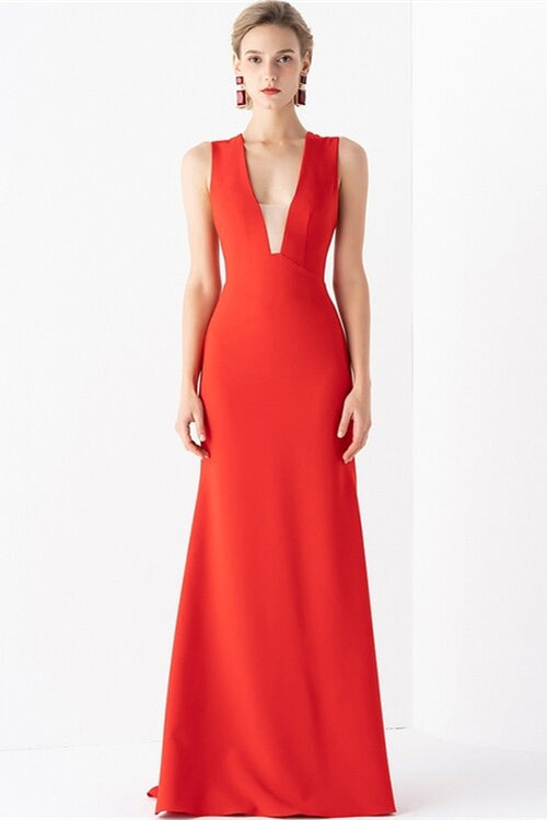 Low V-Neck Sleeveless Satin A-Line Party Prom Dress