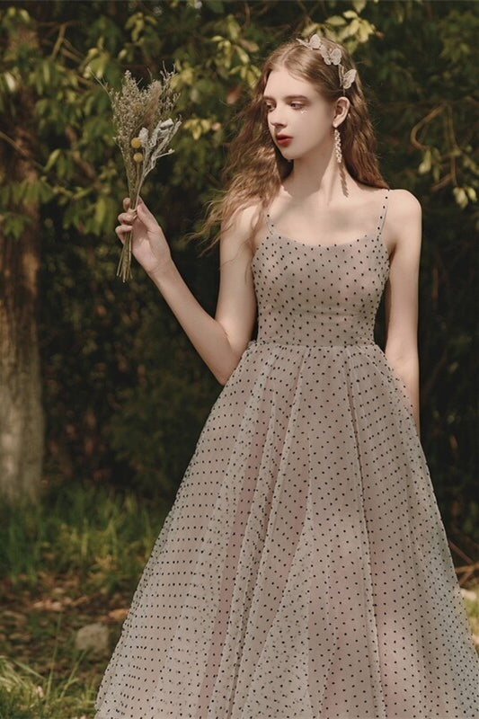 Polk Dots Tea Length Vintage Style Dress