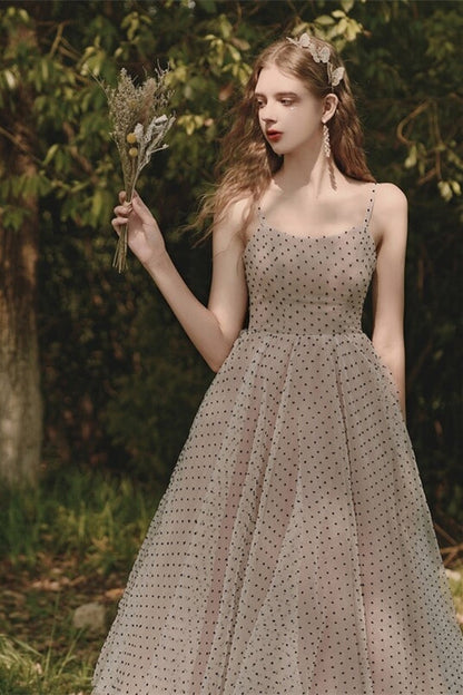 Polk Dots Tea Length Vintage Style Dress