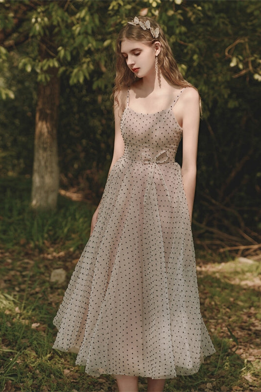 Polk Dots Tea Length Vintage Style Dress