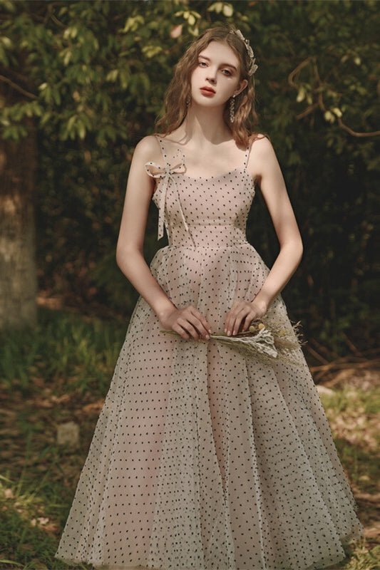 Polk Dots Tea Length Vintage Style Dress