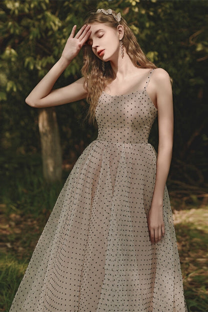 Polk Dots Tea Length Vintage Style Dress