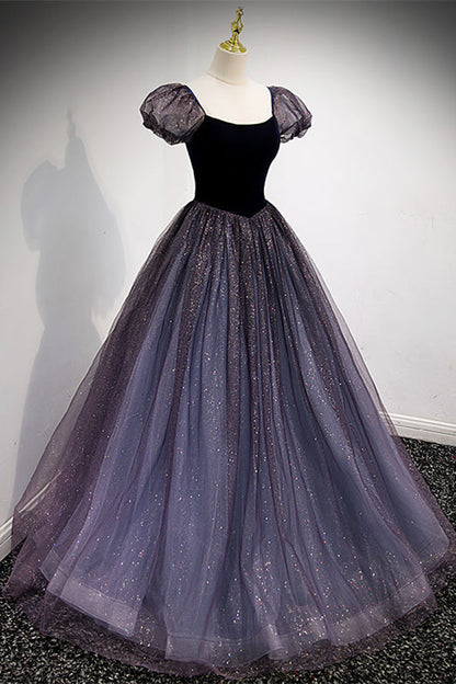 Sparkly Bateau Short Sleeves Two Tone Party Evening Dress