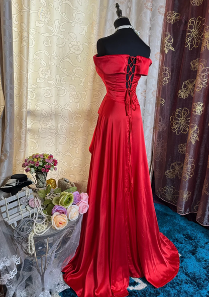 Fashion Red Off The Shoulder Satin Mermaid Long Party Dress Formal Wedding Guest Dress SP1885