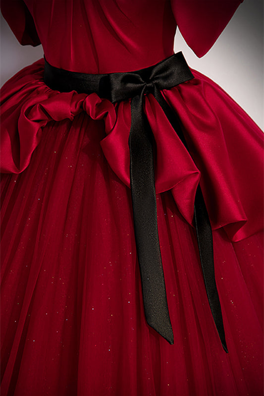 Red Off-Shoulder Empire Sparkly Tulle A-Line Prom Dress