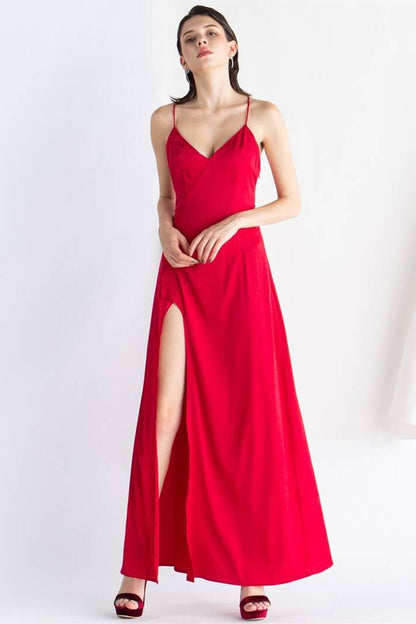 Red Straps Long Slip Dress