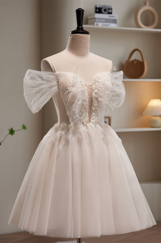 Ivory Off-the-Shoulder Sequin-Embroidered Ruffles Homecoming Dress