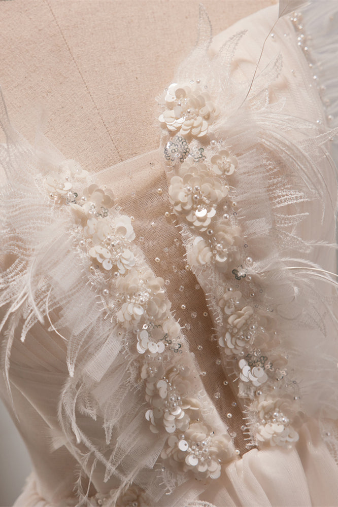 Ivory Off-the-Shoulder Sequin-Embroidered Ruffles Homecoming Dress