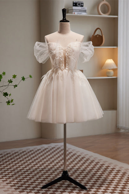 Ivory Off-the-Shoulder Sequin-Embroidered Ruffles Homecoming Dress
