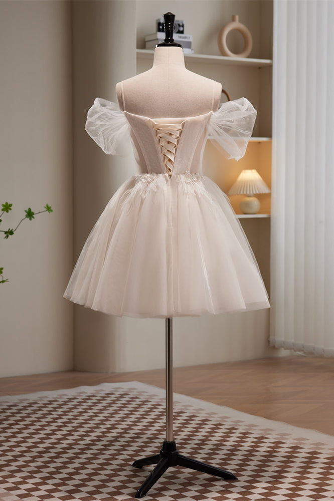 Ivory Off-the-Shoulder Sequin-Embroidered Ruffles Homecoming Dress