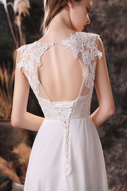 Sleeveless White and Green Chiffon Long Bridesmaid Dress
