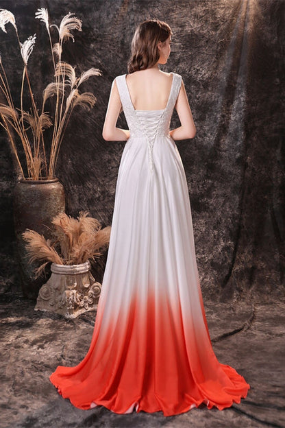 Sleeveless Orange Ombre Chiffon Long Bridesmaid Dress