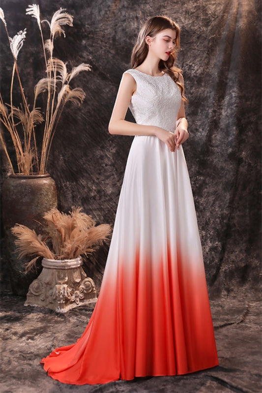 Sleeveless Orange Ombre Chiffon Long Bridesmaid Dress