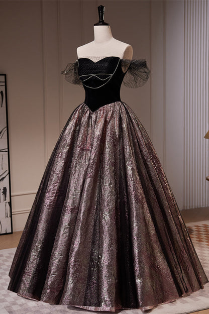 Black Off-the-Shoulder Beaded Long Prom Dress
