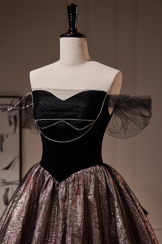 Black Off-the-Shoulder Beaded Long Prom Dress
