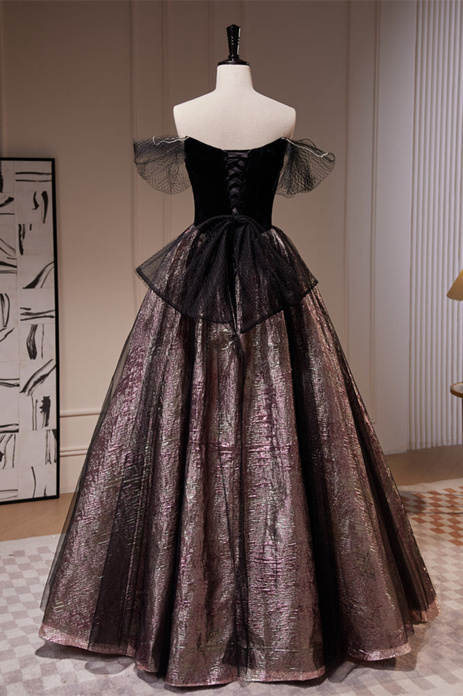Black Off-the-Shoulder Beaded Long Prom Dress