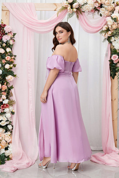 Lavender Off-the-Shoulder Empire Chiffon Long Dress with Slit