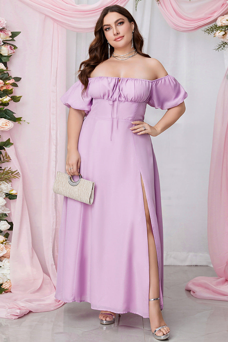 Lavender Off-the-Shoulder Empire Chiffon Long Dress with Slit