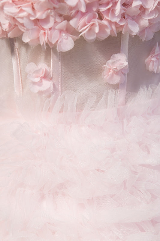 Pink Off-the-Shoulder Flowers Ruffles Tulle Homecoming Dress