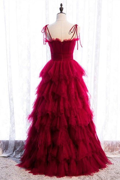Chic Tiered Tulle A-Line Straps Long Party Prom Dress