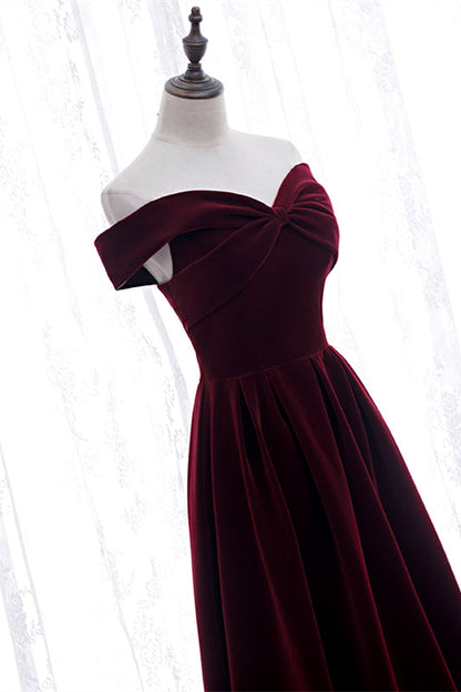 Elegant Velvet A-Line Off-Shoulder Empire Party Prom Dress