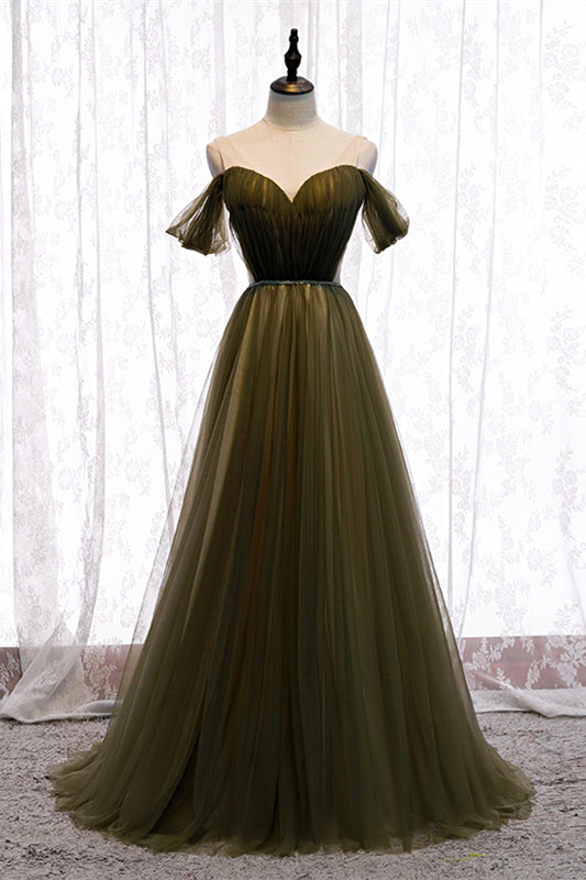 Chic Tulle A-Line Sweetheart Off-Shoulder Long Party Prom Dress
