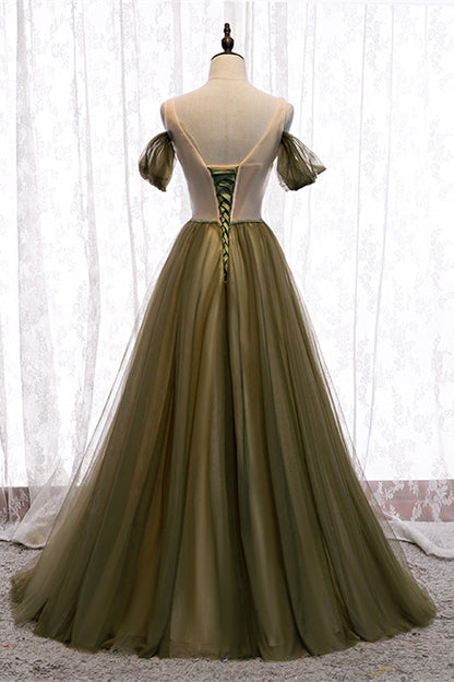 Chic Tulle A-Line Sweetheart Off-Shoulder Long Party Prom Dress