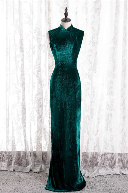 Fitted High Neck Sleeveless Empire Velvet Party Prom Dress