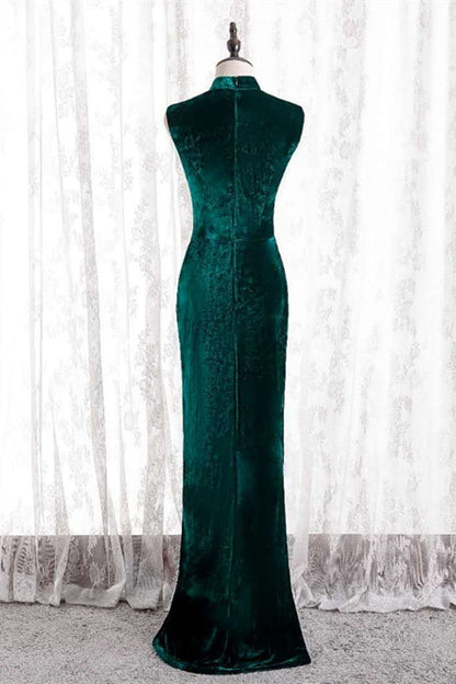 Fitted High Neck Sleeveless Empire Velvet Party Prom Dress